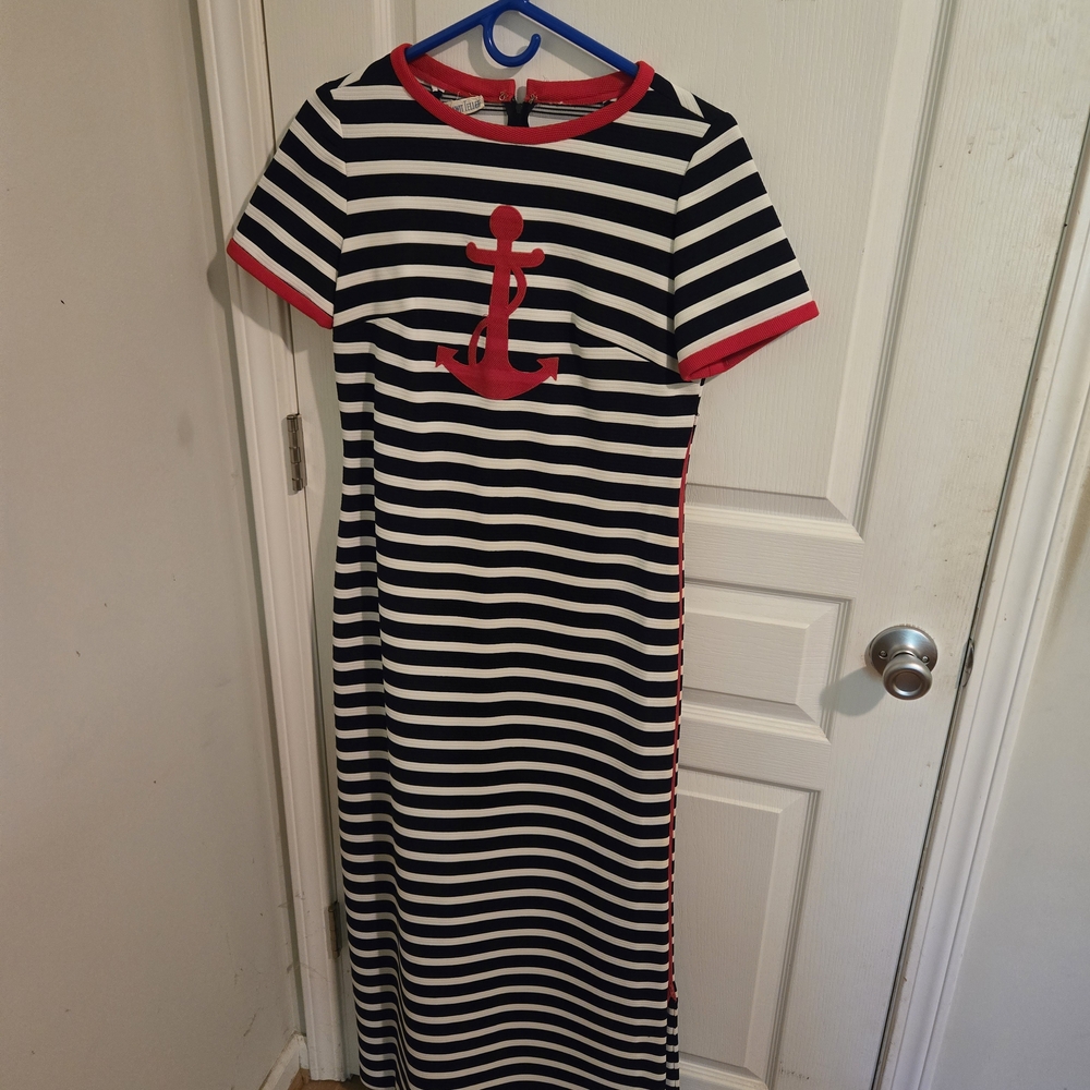 Nautical Striped Dress with Red Accents